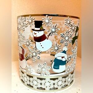 Bath & Body Works Three Wick Candle Holder - Christmas Playing Snowman NEW